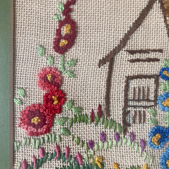 Vintage Embroidery Needlework Cottage And Garden Scene - Cottagecore framed art - Picture 14 of 14
